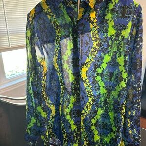 Vibrant Sheer Button-Up Shirt